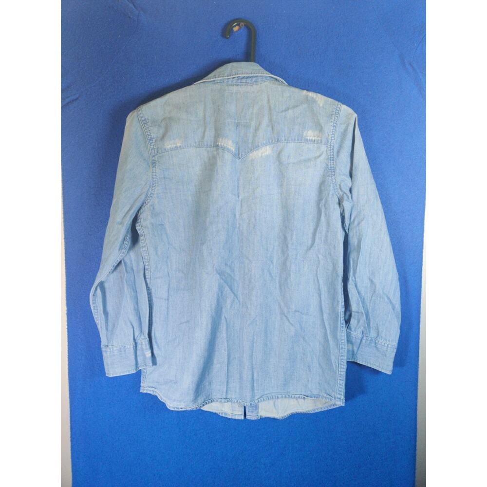 Levi's Boys Medium 10-12 Blue Denim Western Pearl Snap Long Sleeve Shirt Star - Picture 11 of 13